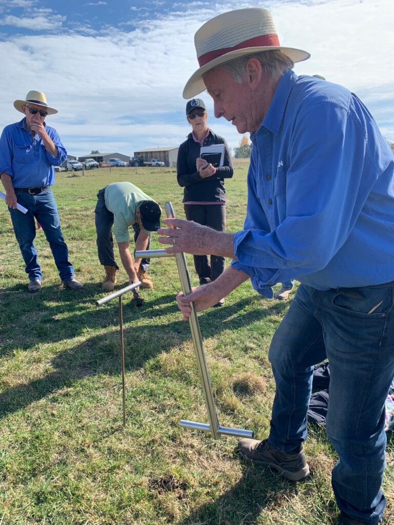 Jim Shovelton, Meridian Agriculture demonstrating how to take soil samples.